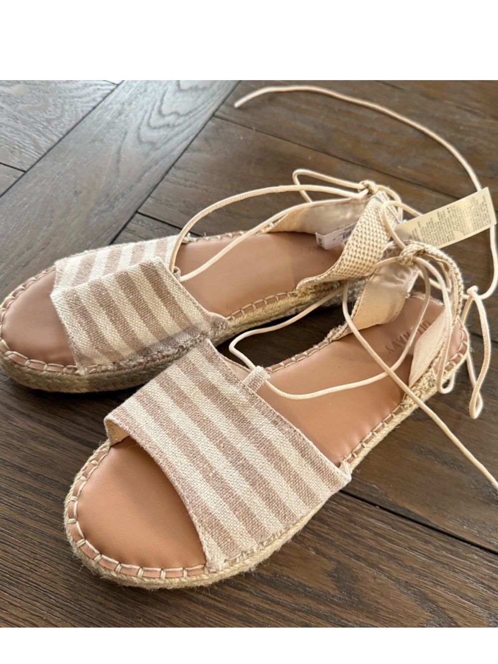 Old Navy Striped Beige and Cream Espadrille Lace-Up Sandals